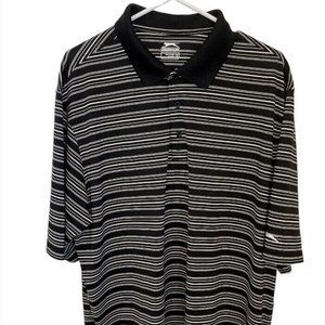 Slazenger Mens Polo Shirt Sz XL Short Sleeves Black White Striped Poly